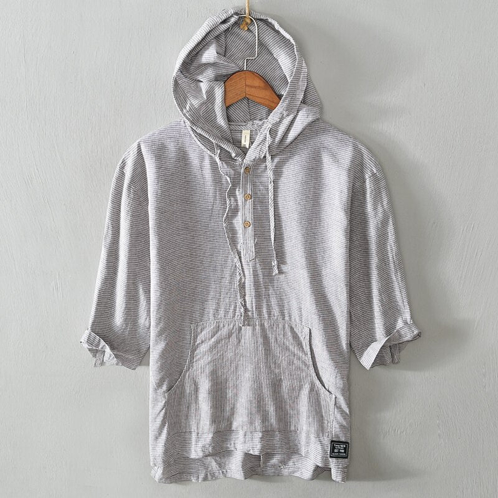 Sweat à capuche rayé gris pour homme