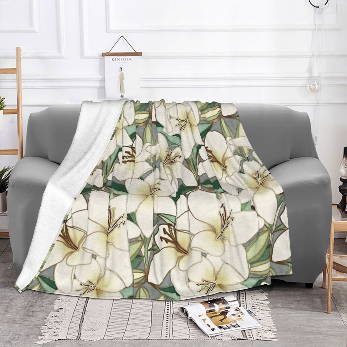 Plaid polaire fleurs de lys, l'imprimé sur toute la largeur
