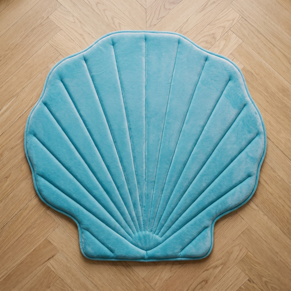 Tapis coquillage vu du dessus, bord festonné et nervures en éventail