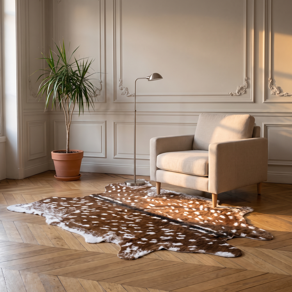 Tapis motif peau de cerf dans un coin lecture