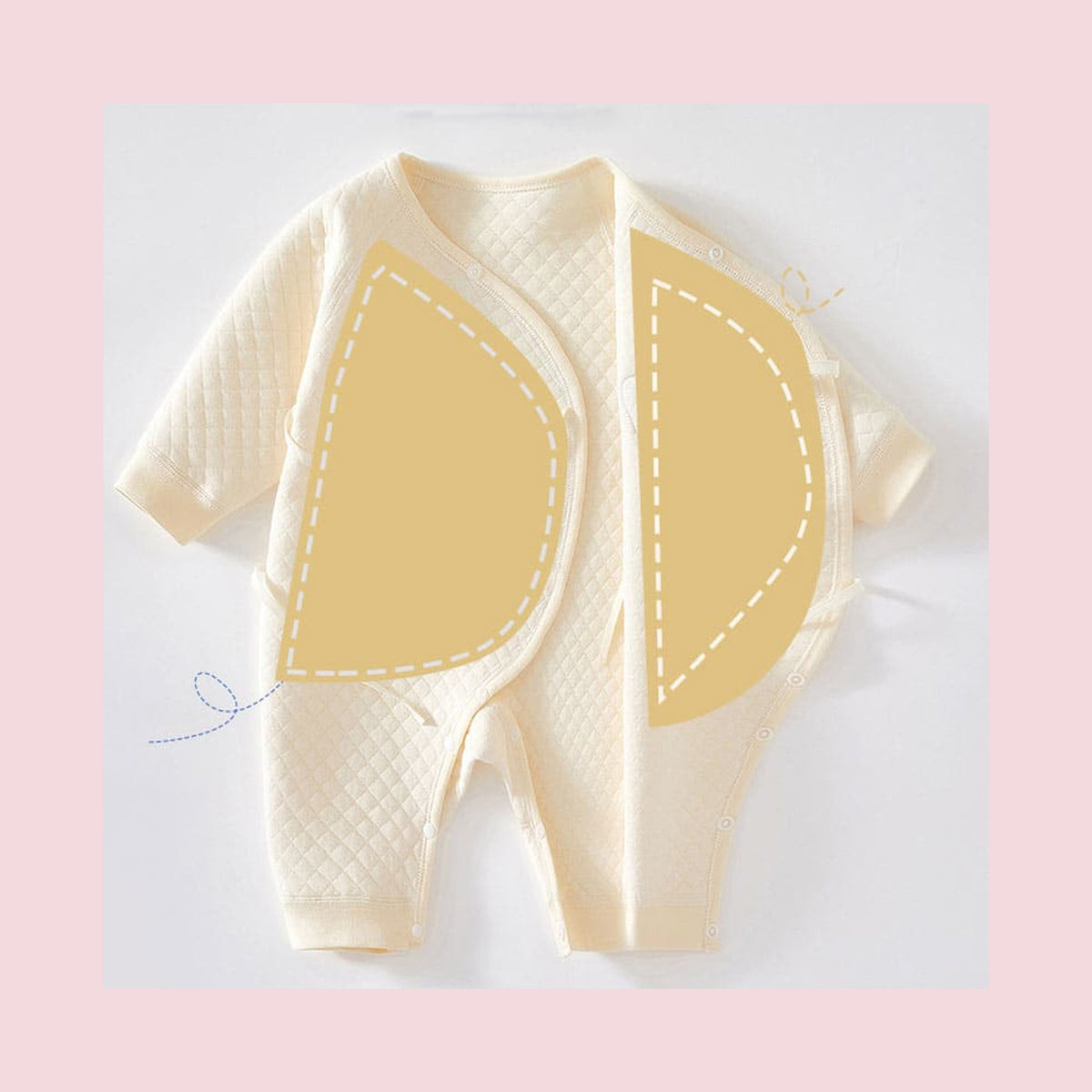 Ouverture cache-cœur de la barboteuse beige pour bébé