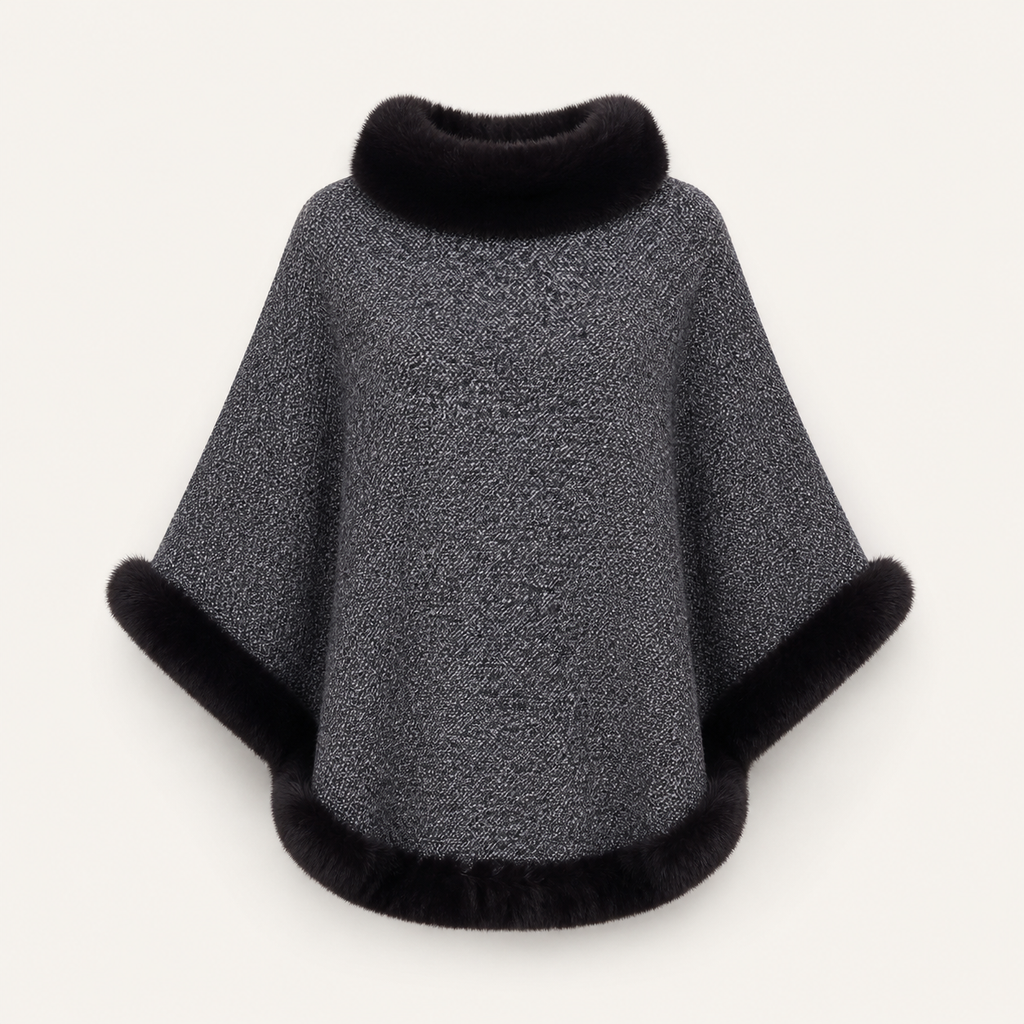 Poncho femme épais gris foncé vu de face sur mannequin invisible