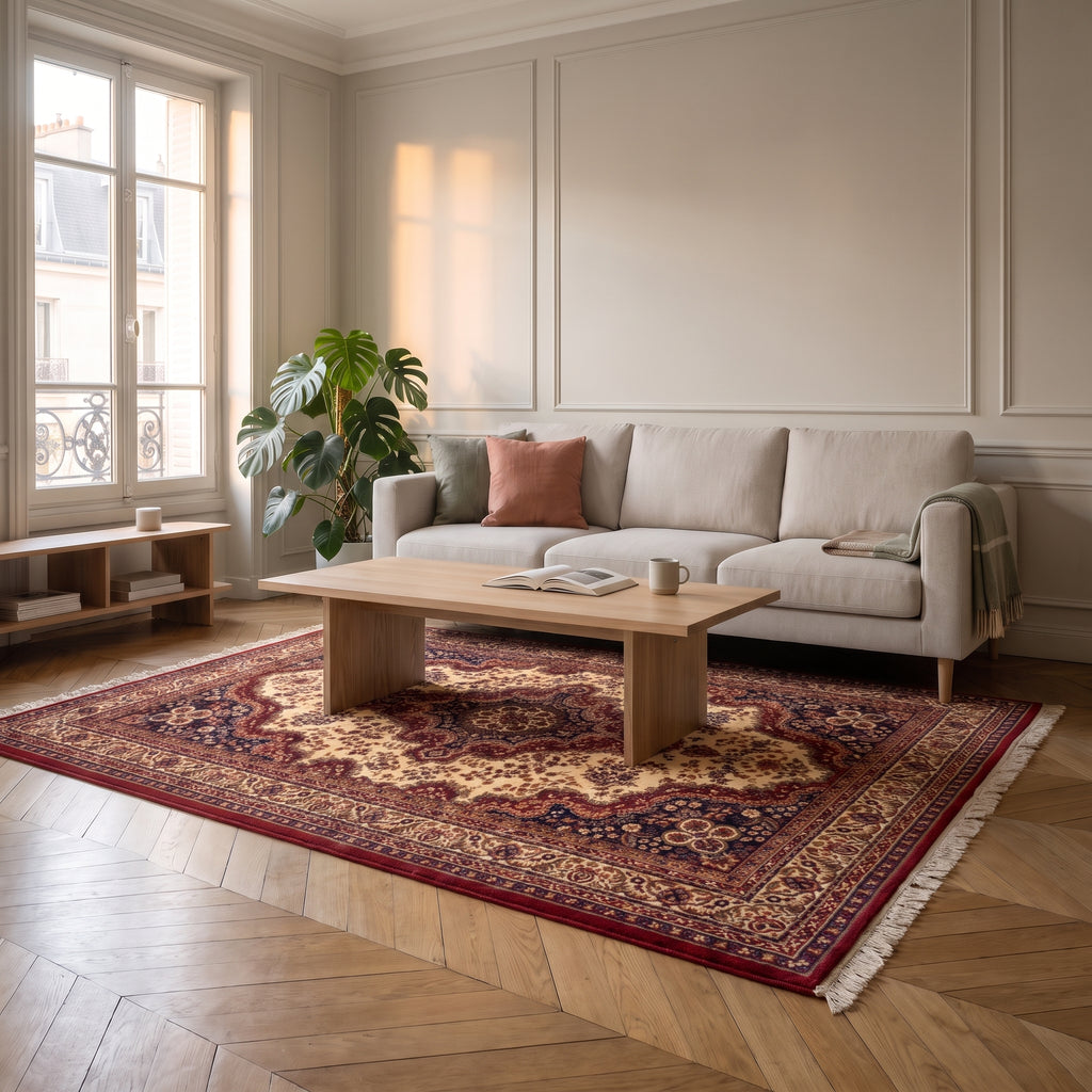 Tapis boho turc aux tons rouges, déclinaison rouge foncé