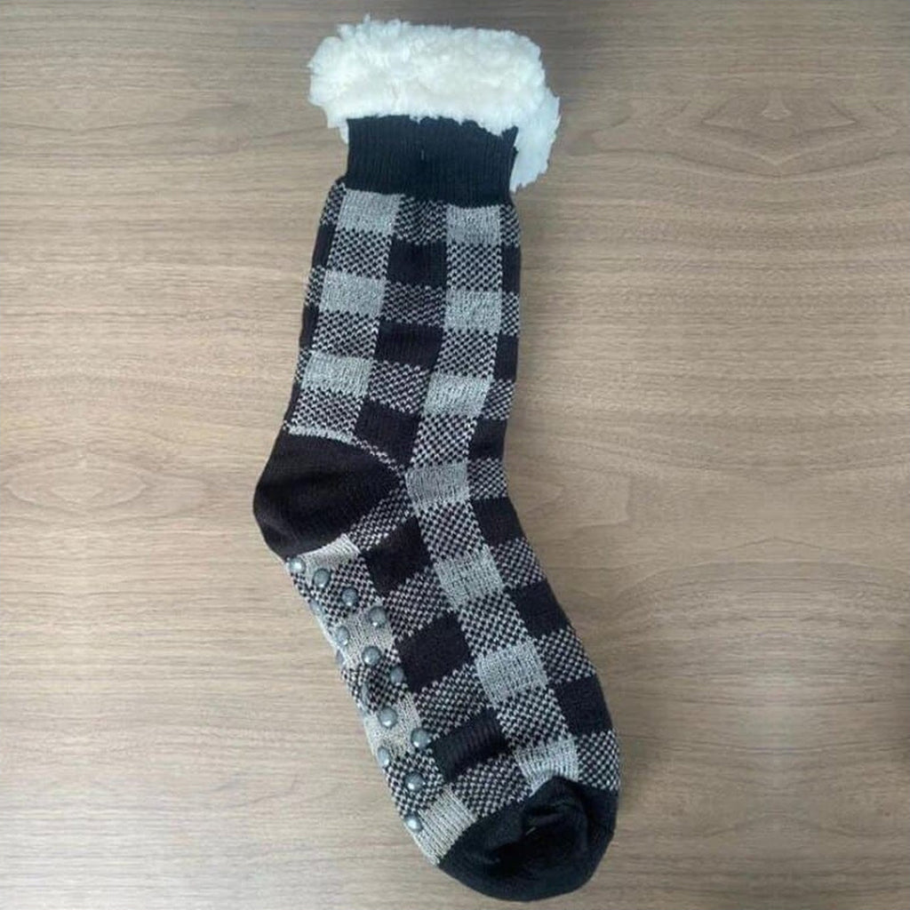 Chaussette grise à carreaux vue côté semelle antidérapante