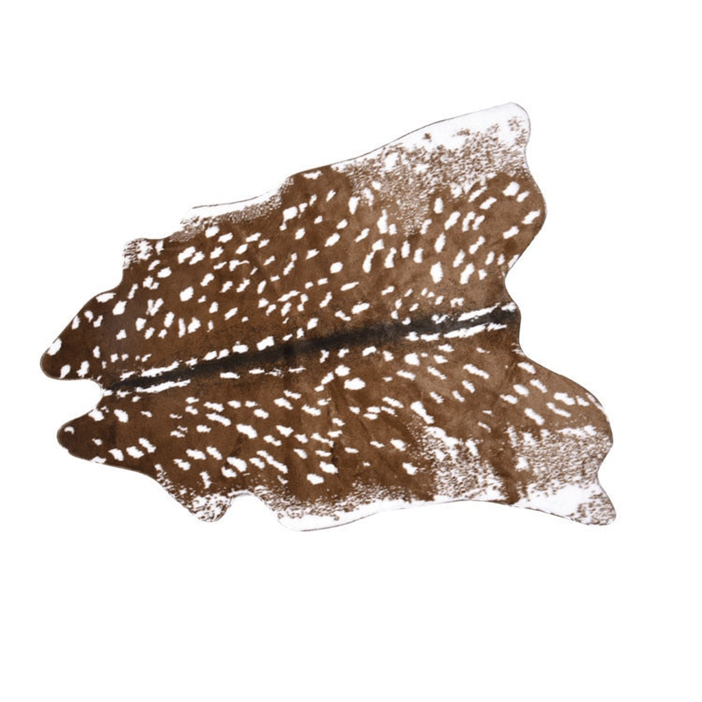 Packshot fidèle du tapis motif peau de cerf brun et blanc en 150 x 180 cm