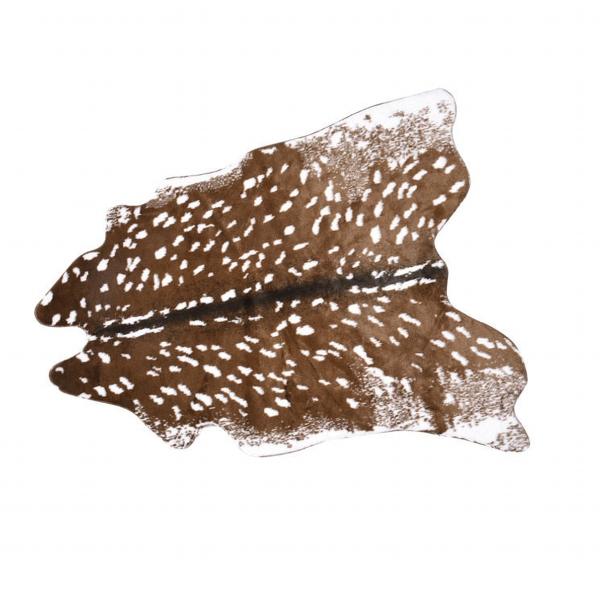 Packshot fidèle du tapis motif peau de cerf brun et blanc en 150 x 180 cm