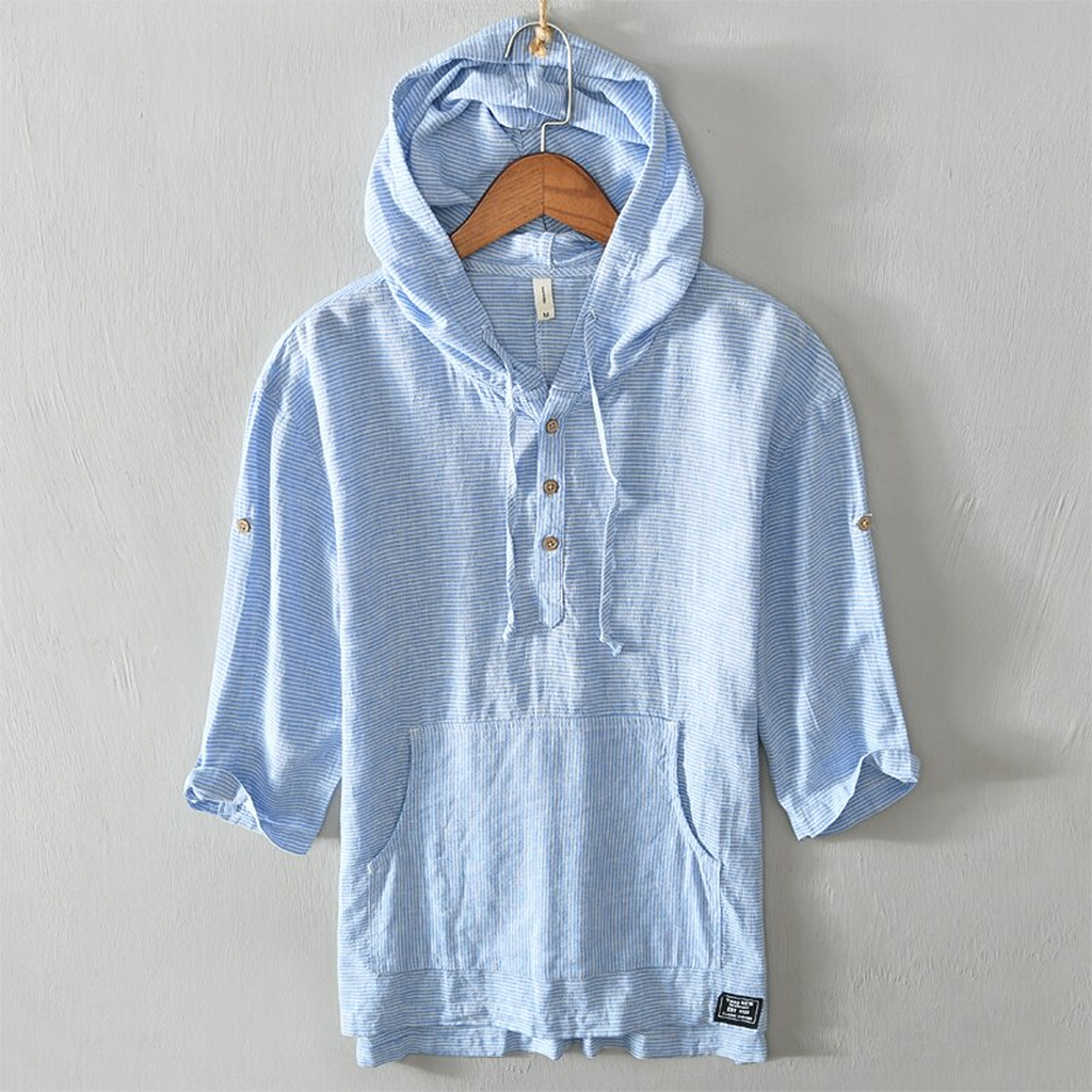 Sweat à capuche rayé bleu ciel pour homme
