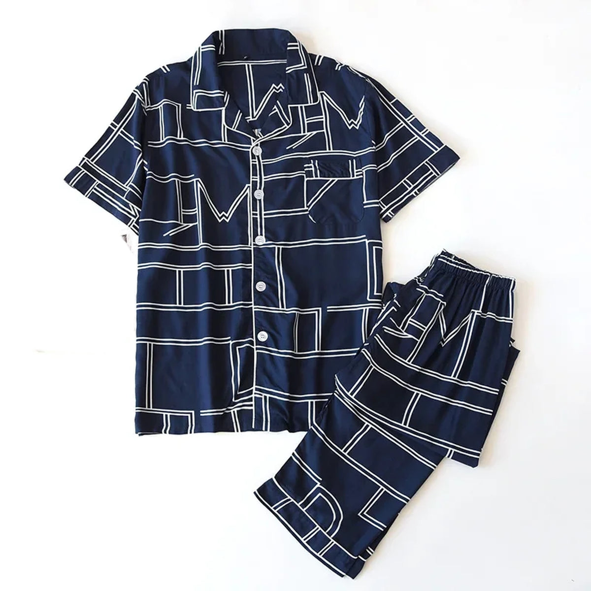 Pyjama homme graphique bleu sur fond uni sans accessoire