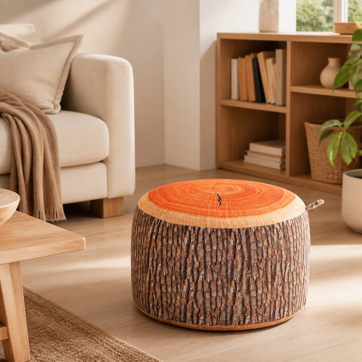 Pouf gonflable souche dans un salon