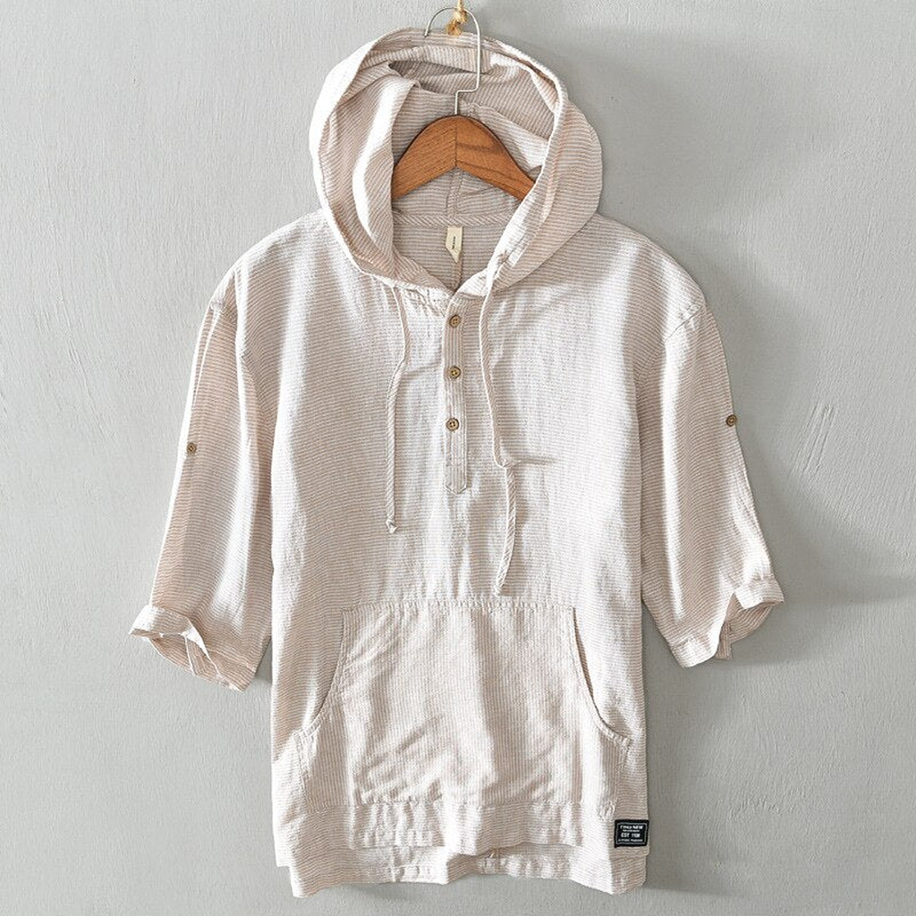 Sweat à capuche rayé beige pour homme