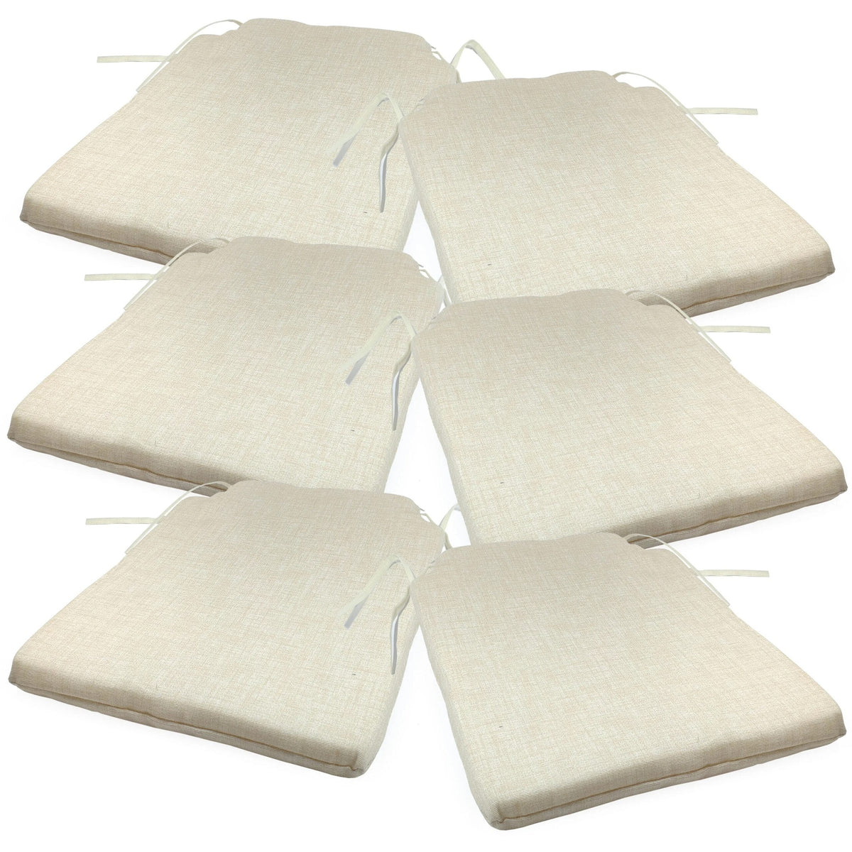 Lot de six coussins de chaise blanc, avec leurs liens