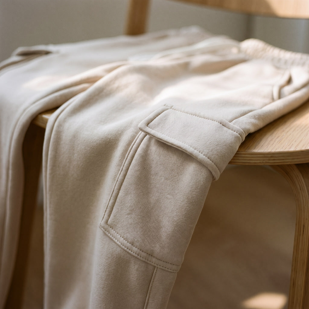 Poche à rabat sur la cuisse du pantalon de jogging beige