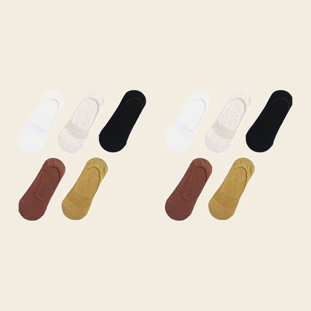 Lot de cinq paires de chaussettes invisibles, variante Blanc, crème, noir, rouge et jaune