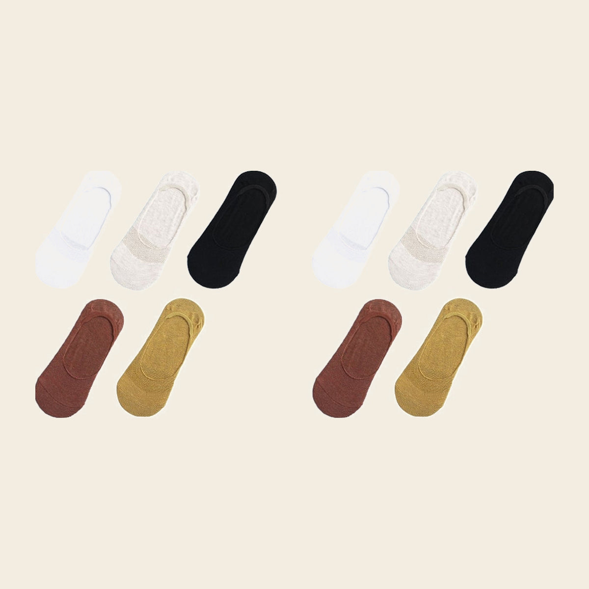 Lot de cinq paires de chaussettes invisibles, variante Blanc, crème, noir, rouge et jaune