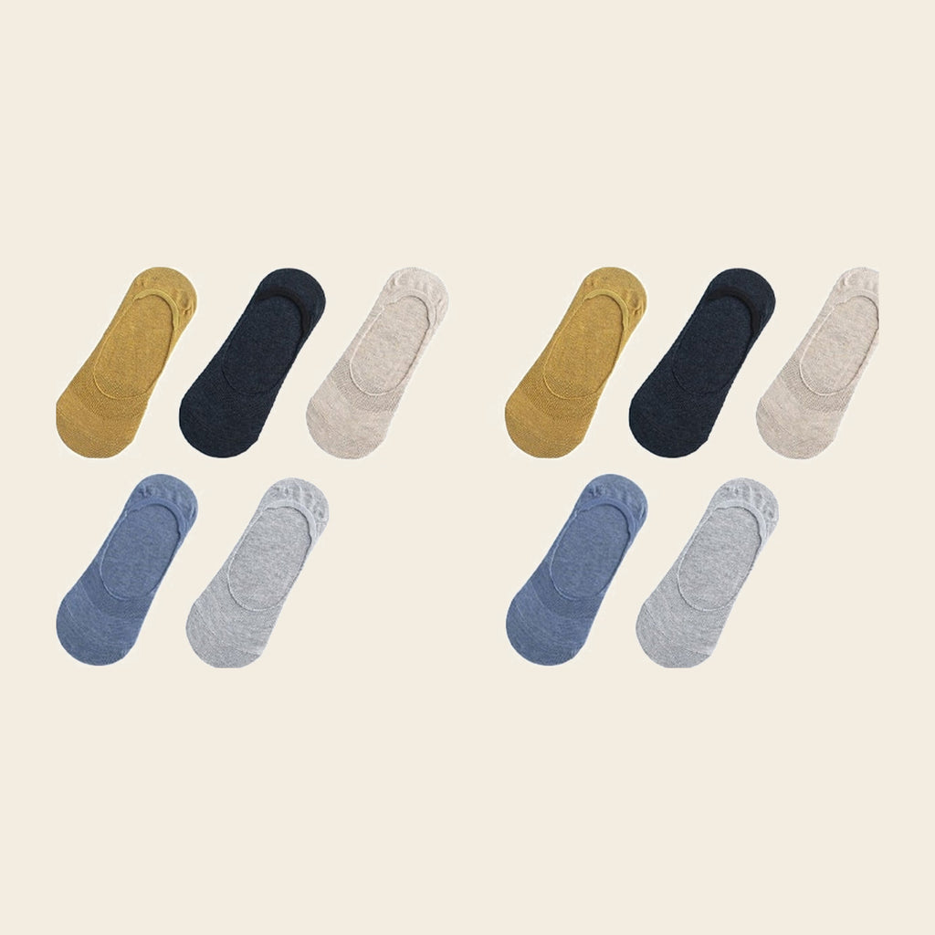 Lot de cinq paires de chaussettes invisibles, variante Jaune, gris foncé, crème, bleu et gris