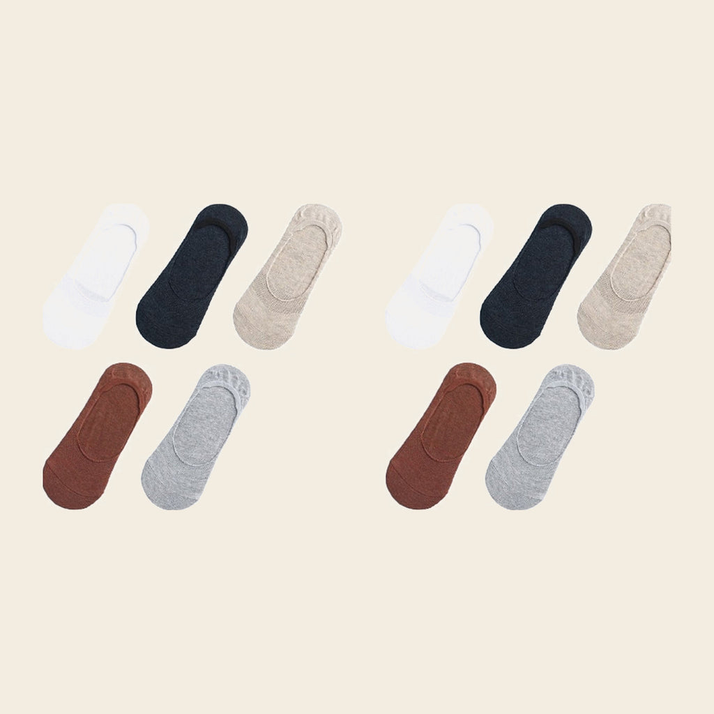 Lot de cinq paires de chaussettes invisibles, variante Blanc, gris foncé, crème, rouge et gris