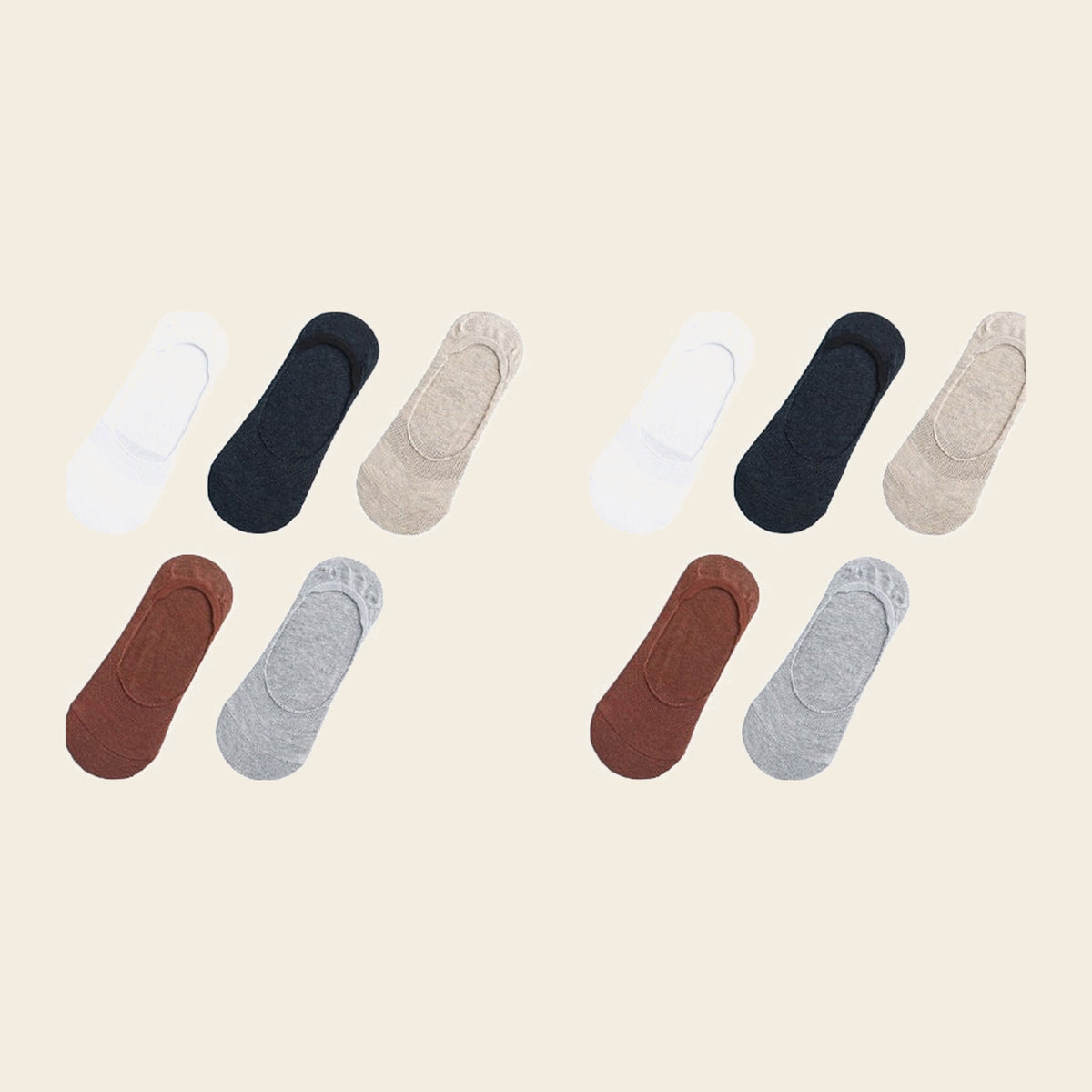 Lot de cinq paires de chaussettes invisibles, variante Blanc, gris foncé, crème, rouge et gris