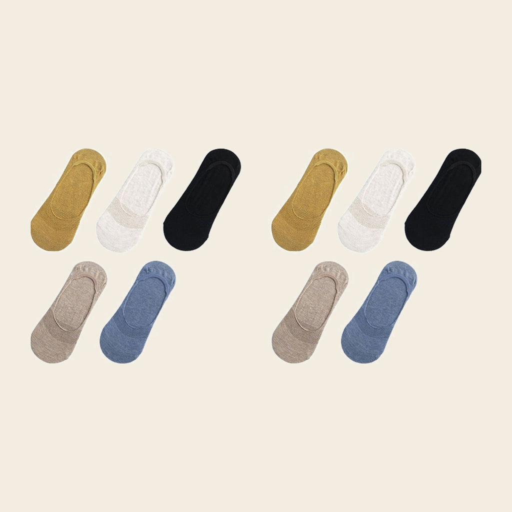 Lot de cinq paires de chaussettes invisibles, variante Jaune, crème, noir, beige et bleu