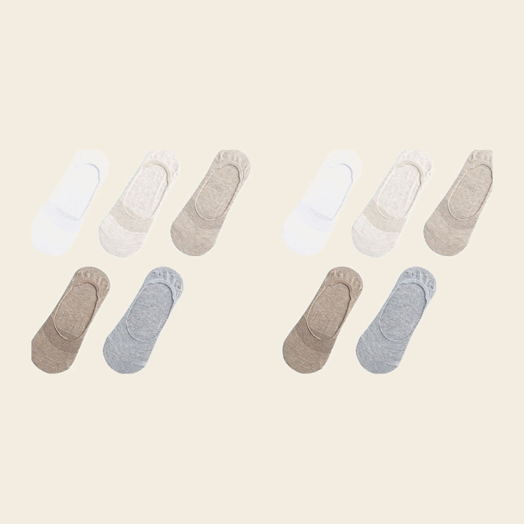 Lot de cinq paires de chaussettes invisibles, variante Blanc, crème, beige, marron et gris