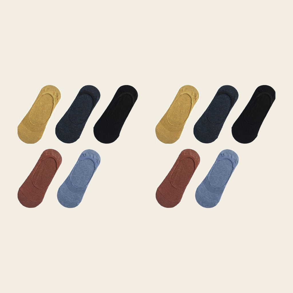 Lot de cinq paires de chaussettes invisibles, variante Jaune, gris foncé, noir, rouge et bleu