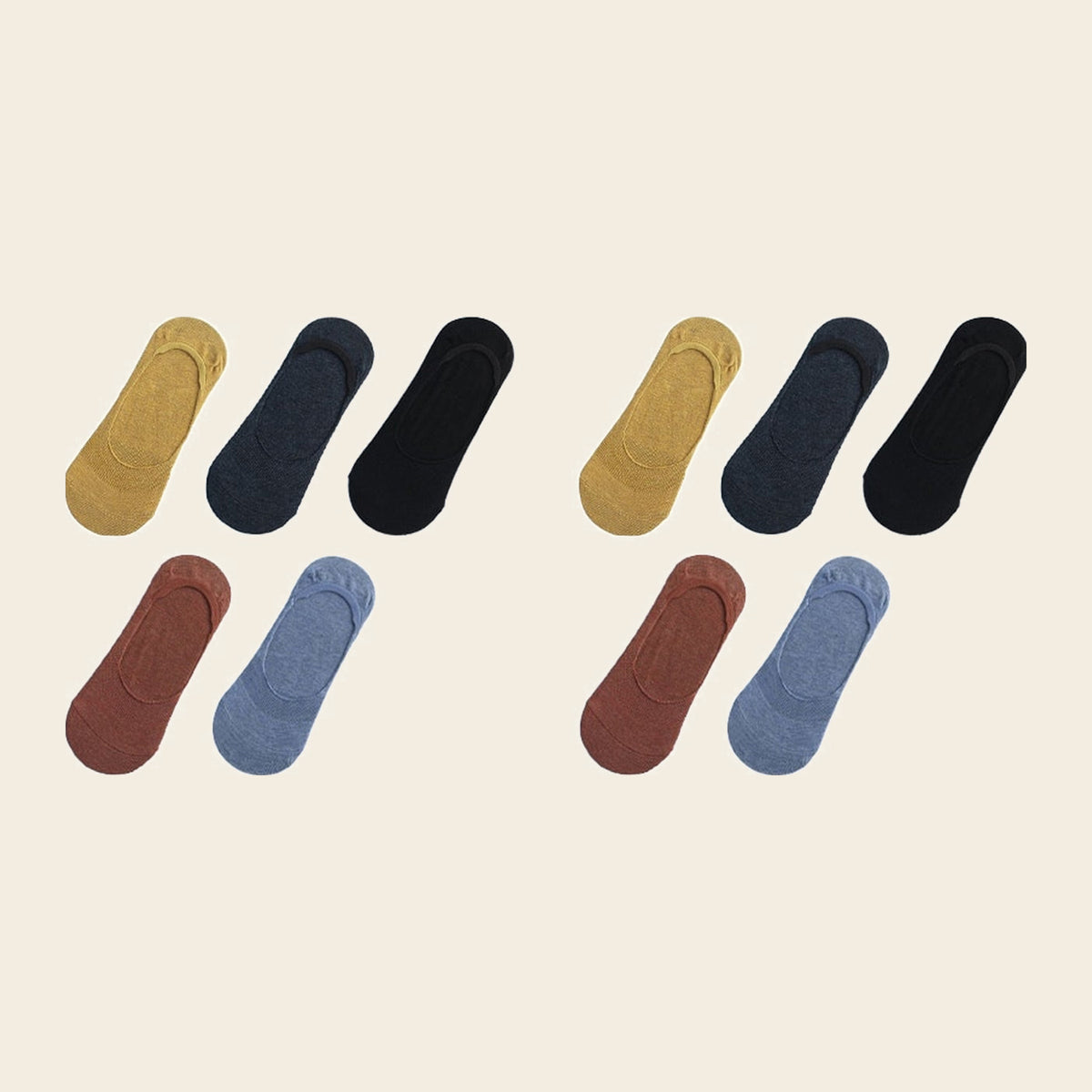 Lot de cinq paires de chaussettes invisibles, variante Jaune, gris foncé, noir, rouge et bleu