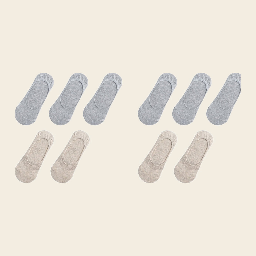 Lot de cinq paires de chaussettes invisibles, variante Gris et crème