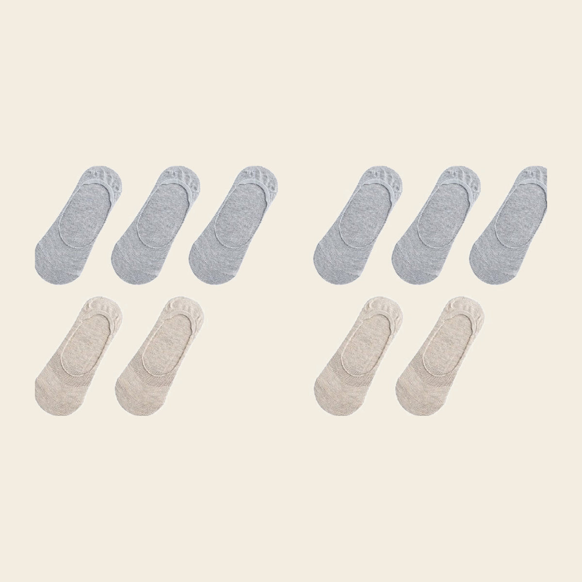 Lot de cinq paires de chaussettes invisibles, variante Gris et crème