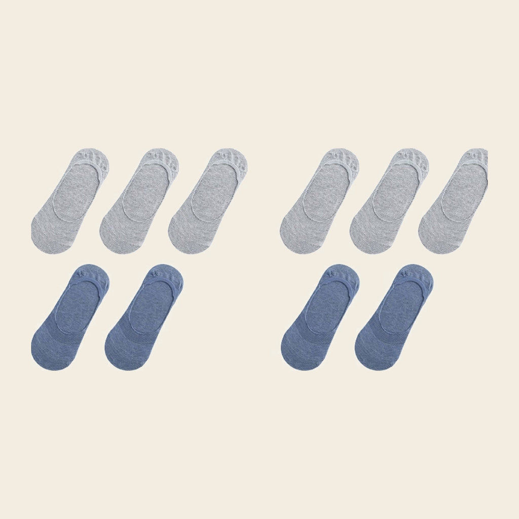 Lot de cinq paires de chaussettes invisibles, variante Gris et bleu