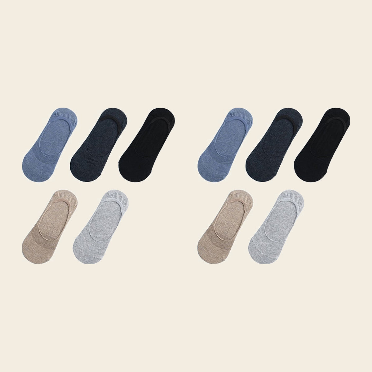 Lot de cinq paires de chaussettes invisibles, variante Bleu, gris et noir