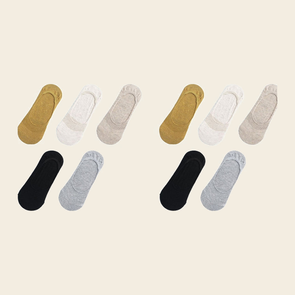 Lot de cinq paires de chaussettes invisibles, variante Jaune, crème, noir et gris