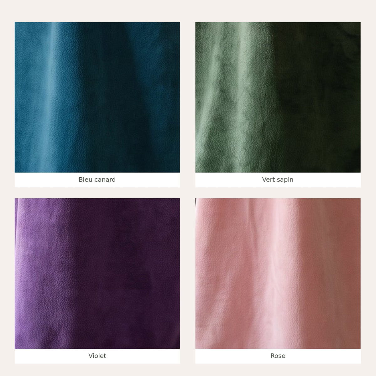 Nuancier bleu canard, vert sapin, violet et rose