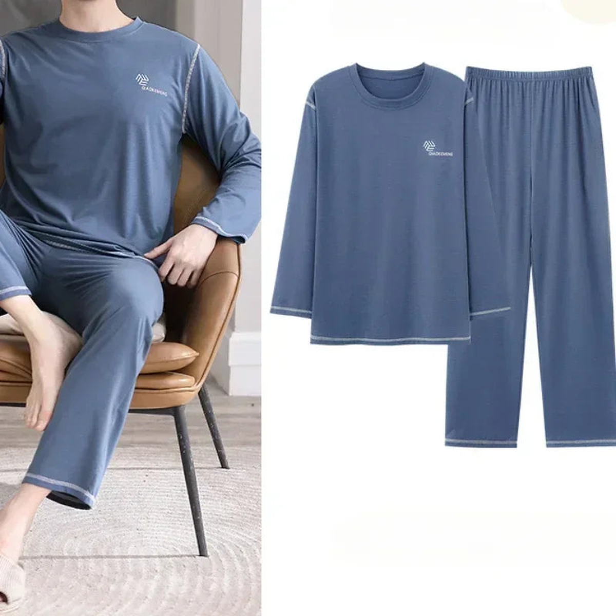 Ensemble d'intérieur bleu pour homme, vue portée