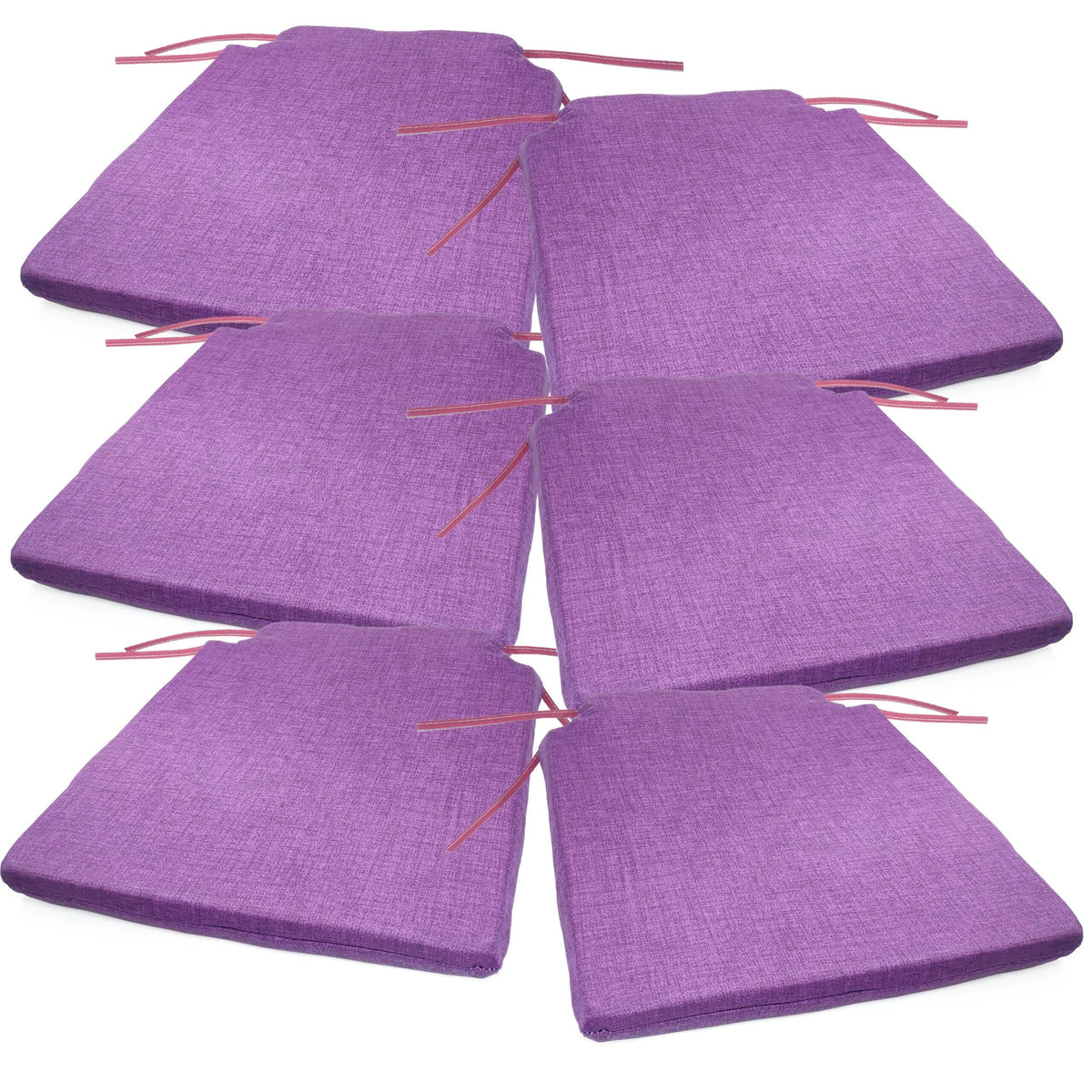 Lot de six coussins de chaise violet, avec leurs liens