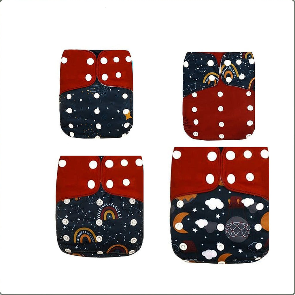 Lot de 4 couches lavables, assortiment rouge