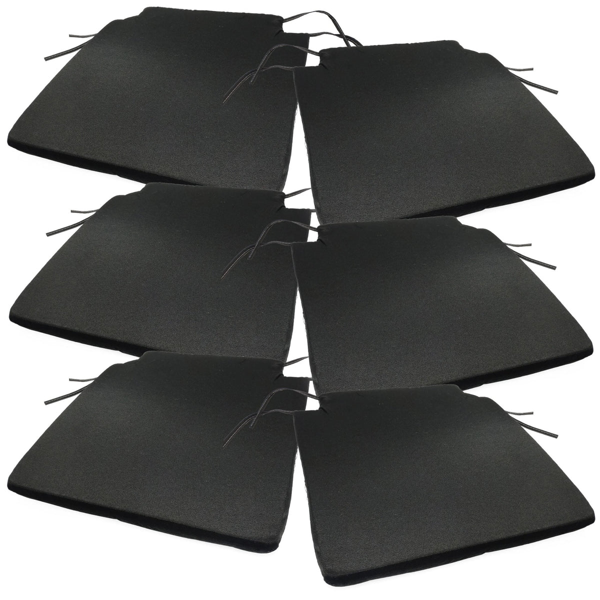Lot de six coussins de chaise noir, avec leurs liens