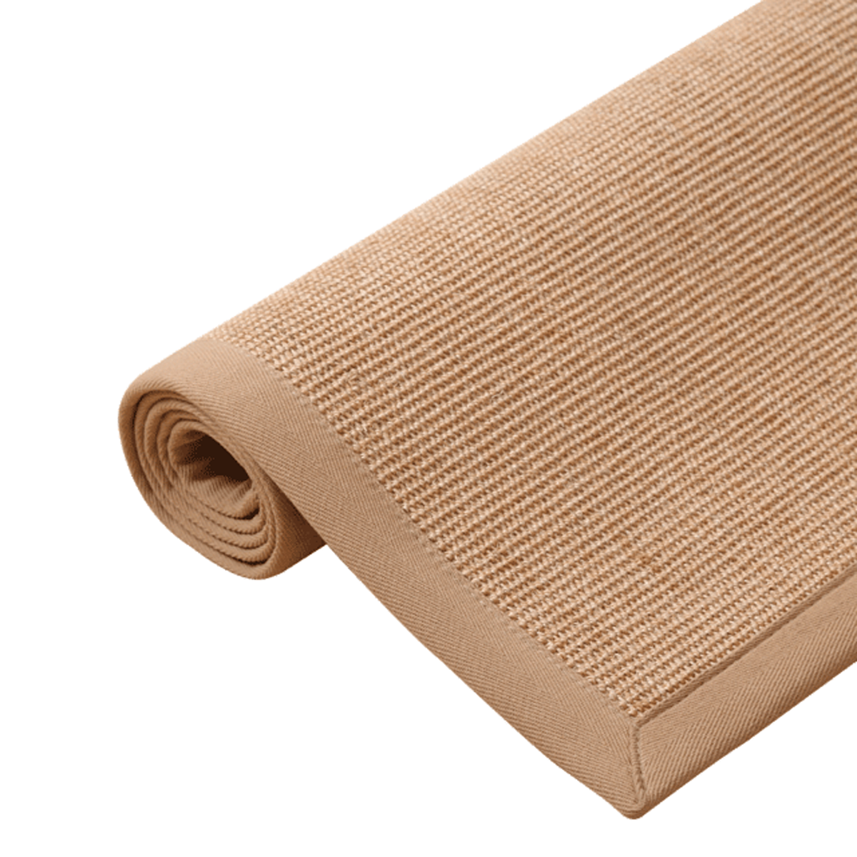 Tapis rectangulaire camel à fines côtes avec bordure assortie