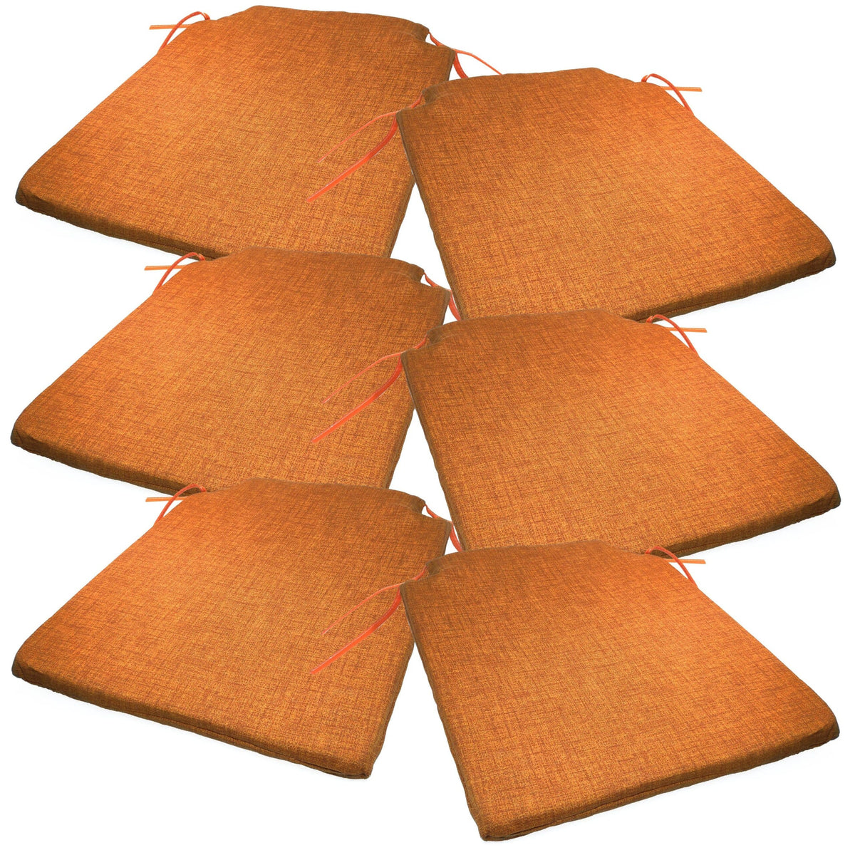 Lot de six coussins de chaise orange, avec leurs liens