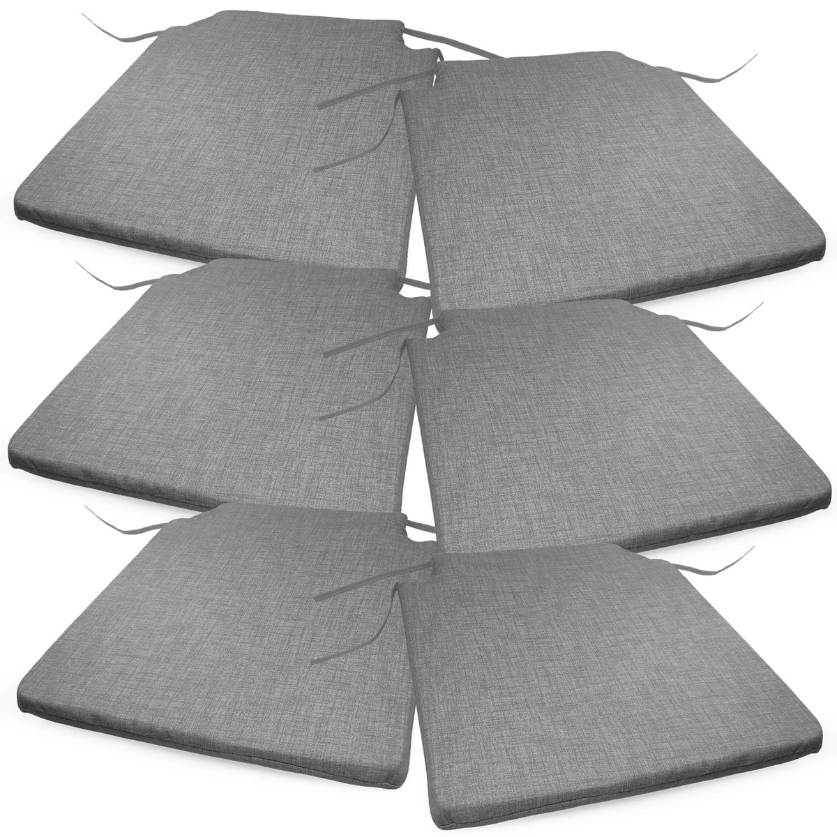 Lot de six coussins de chaise gris, avec leurs liens