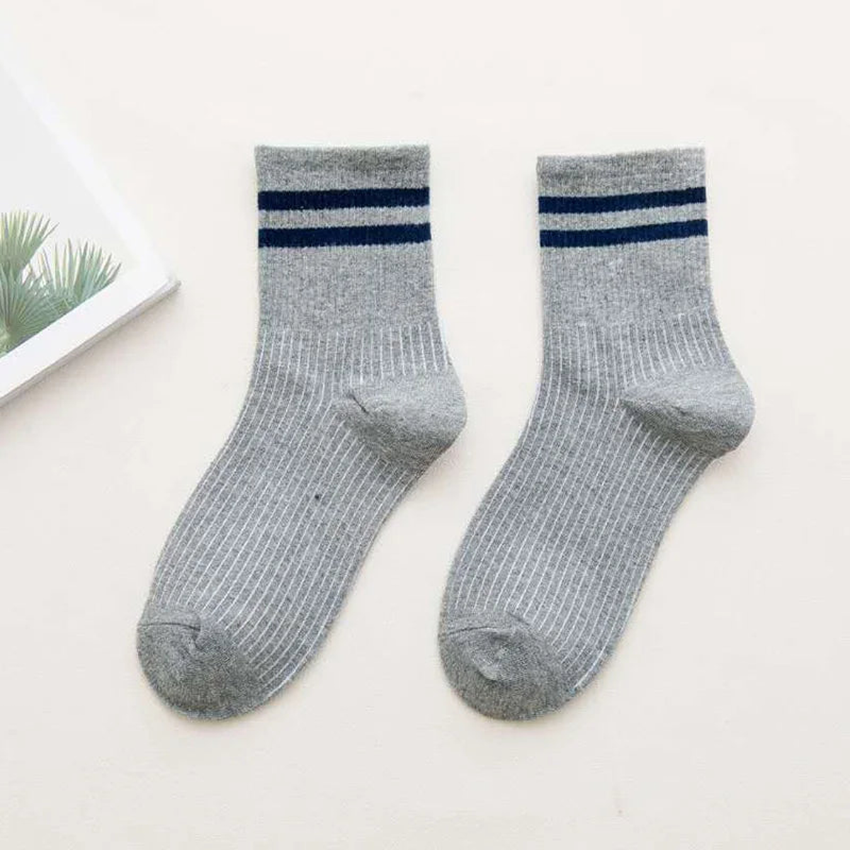 Chaussettes de tennis, Gris chiné, mi-mollet