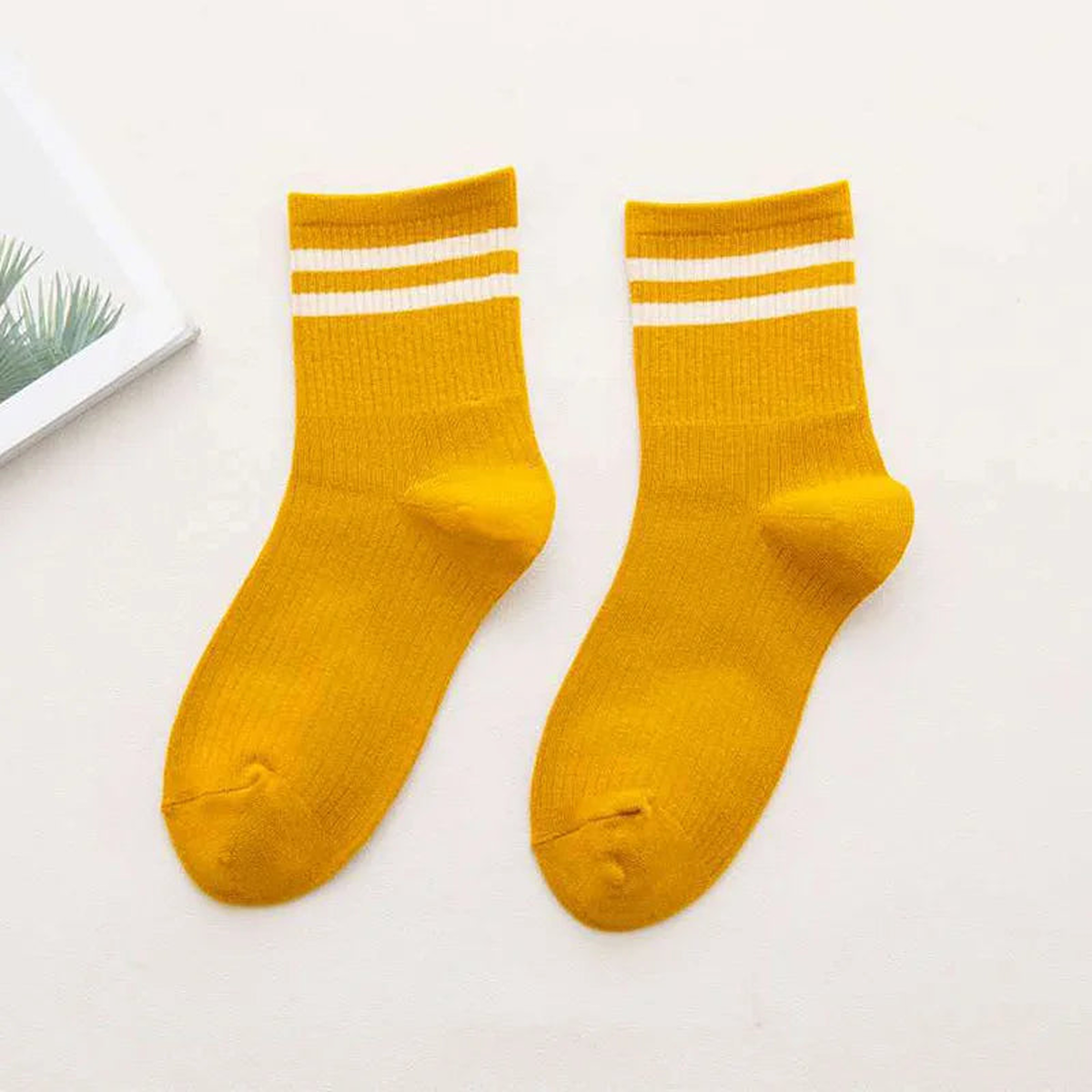 Chaussettes de tennis, Jaune moutarde, mi-mollet