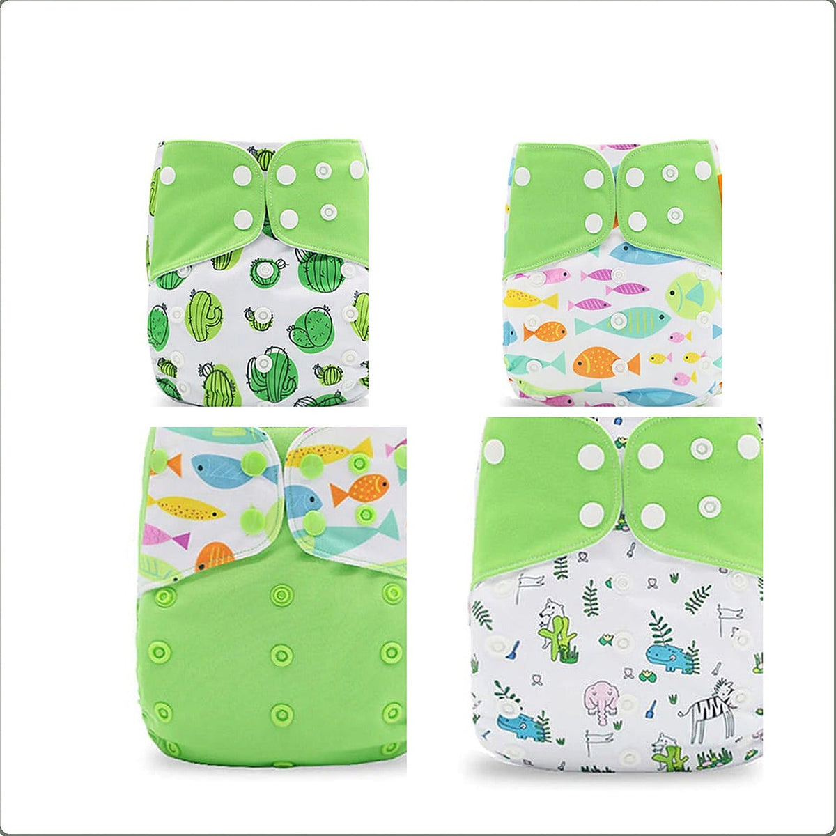 Lot de 4 couches lavables, assortiment vert clair