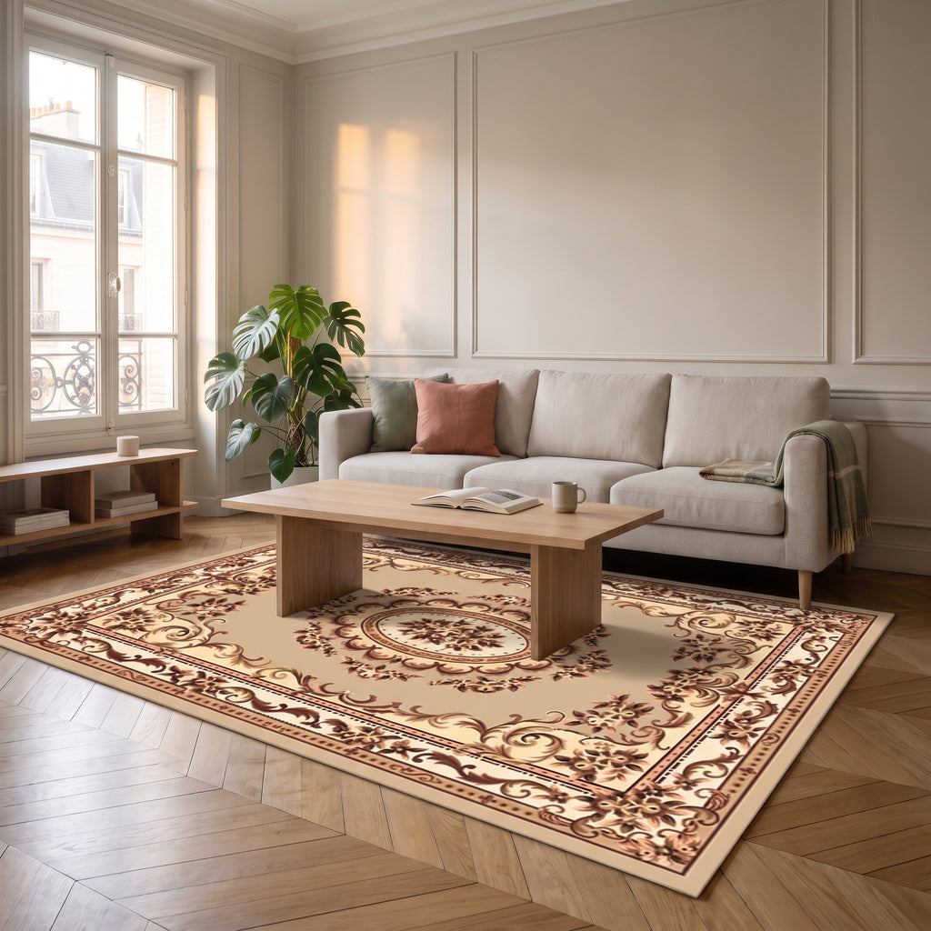 Tapis boho turc aux tons chauds, déclinaison beige et brun