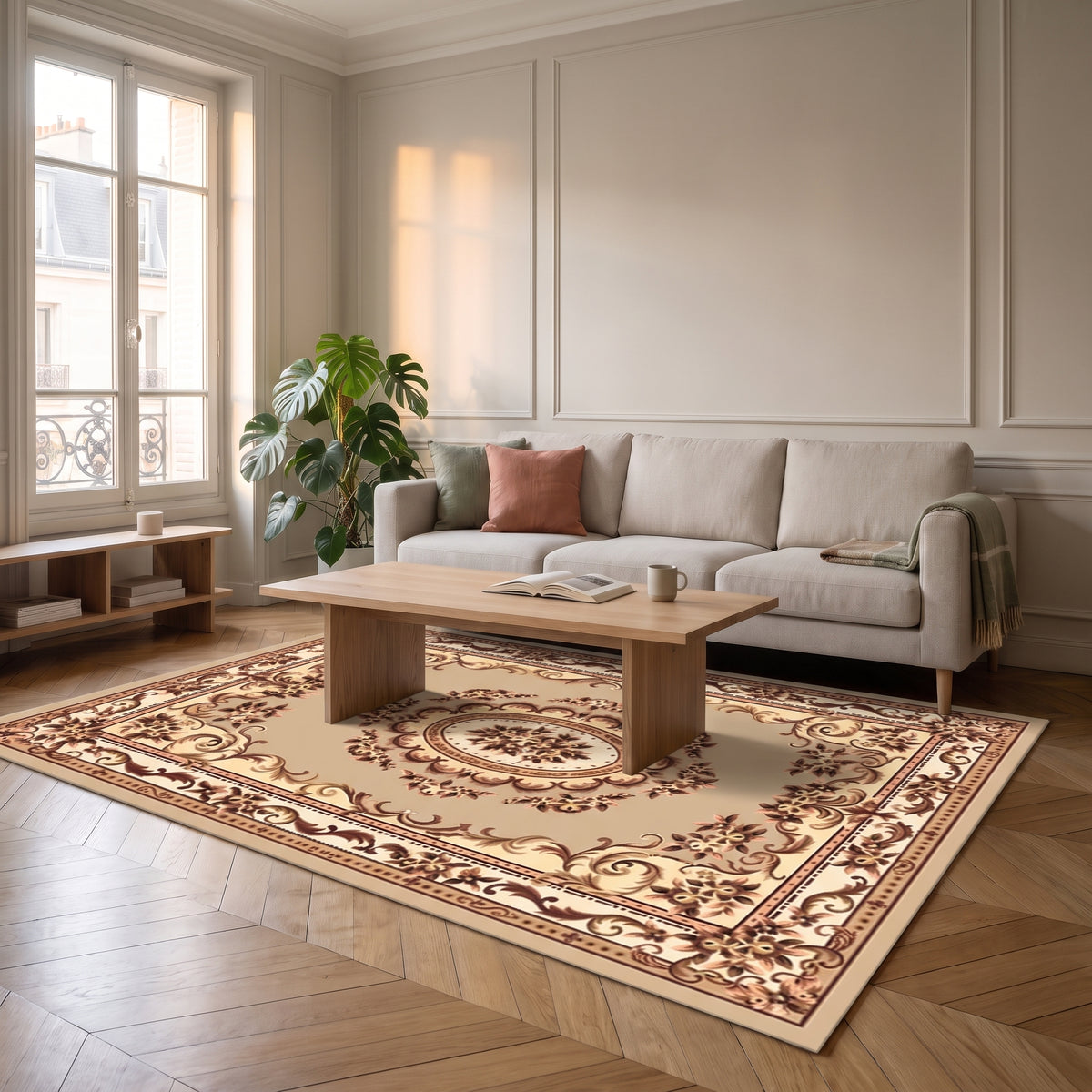 Tapis boho turc aux tons chauds, déclinaison beige et brun