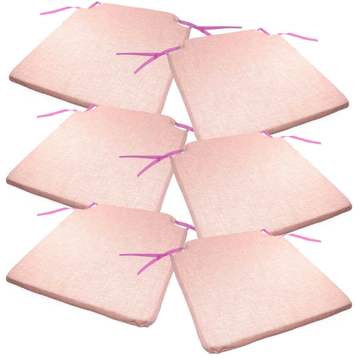 Lot de six coussins de chaise rose pale, avec leurs liens