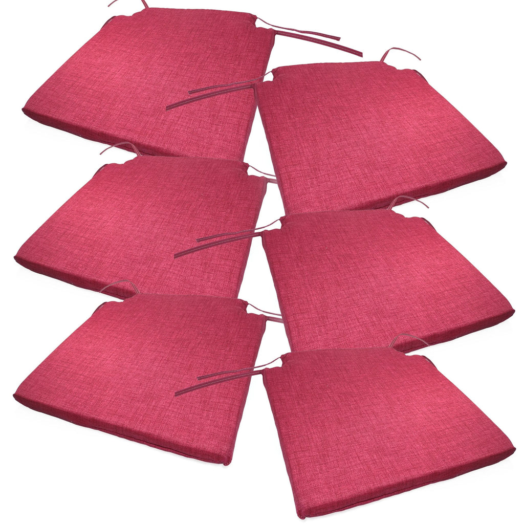 Lot de six coussins de chaise rose fonce, avec leurs liens