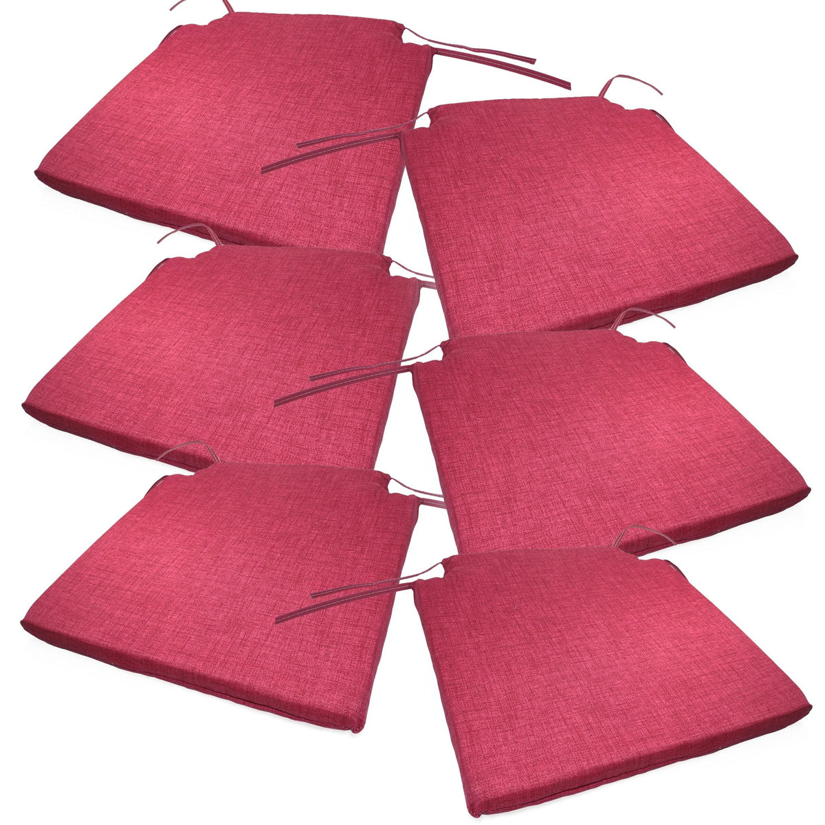 Lot de six coussins de chaise rose fonce, avec leurs liens