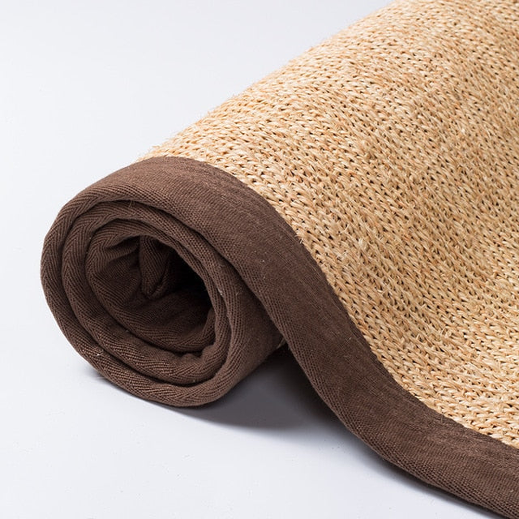 Tapis rectangulaire naturel avec bordure brun foncé