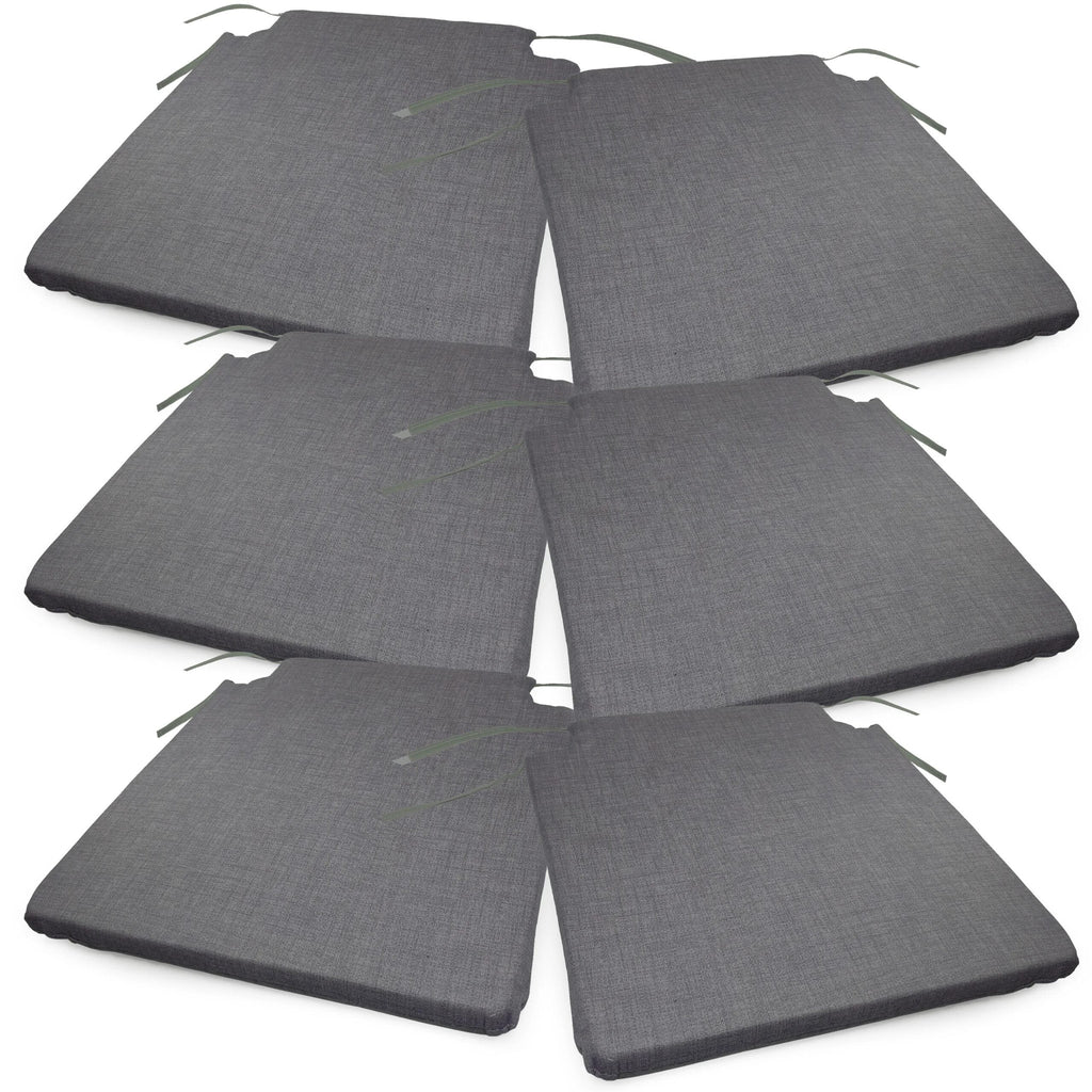 Lot de six coussins de chaise gris fonce, avec leurs liens