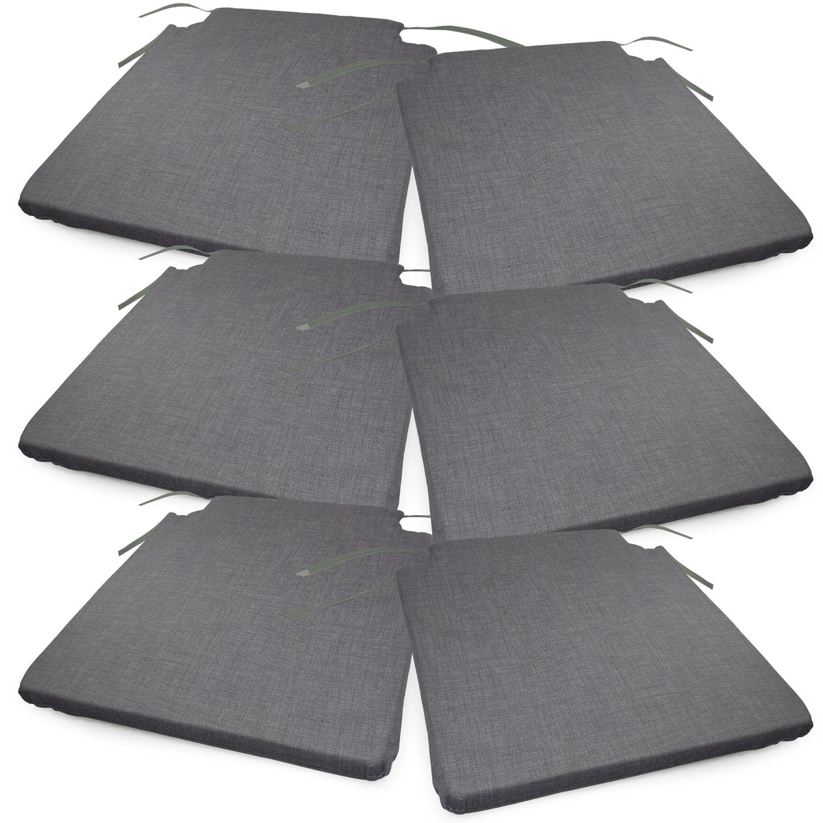 Lot de six coussins de chaise gris fonce, avec leurs liens
