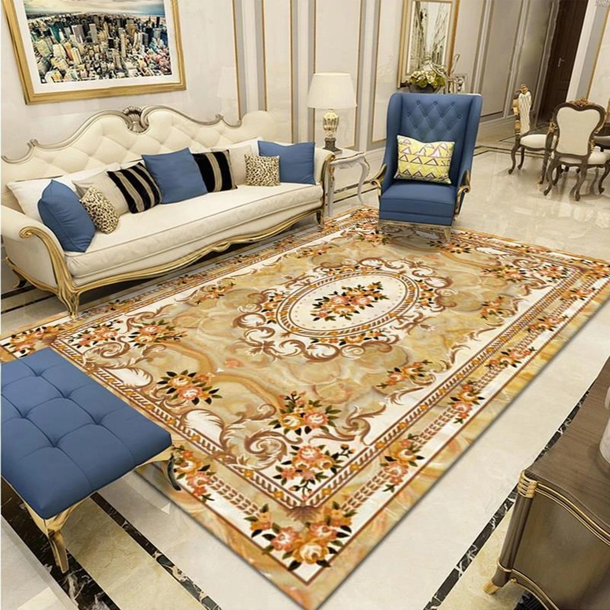 Tapis boho turc aux tons chauds, déclinaison jaune et blanc